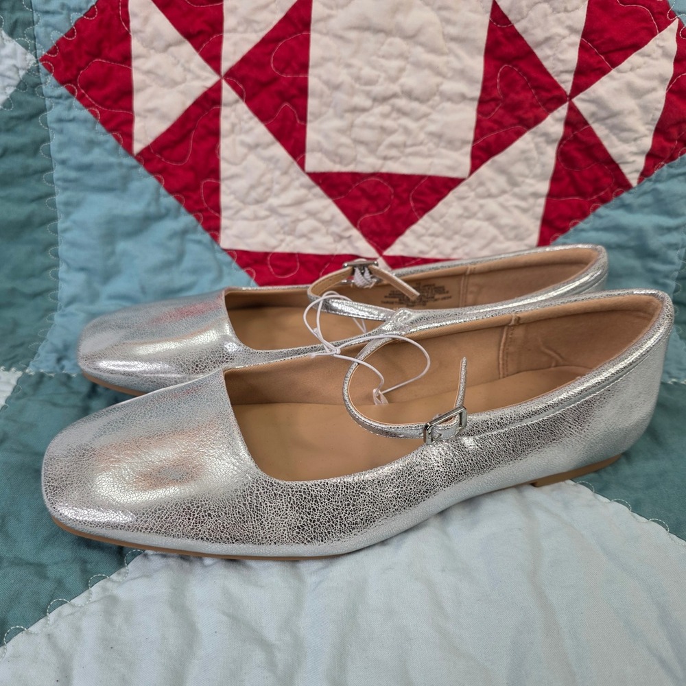 Wild Fable Silver Metallic Mary Jane Ballet Flats Square Toe Size 10 Fairycore‎